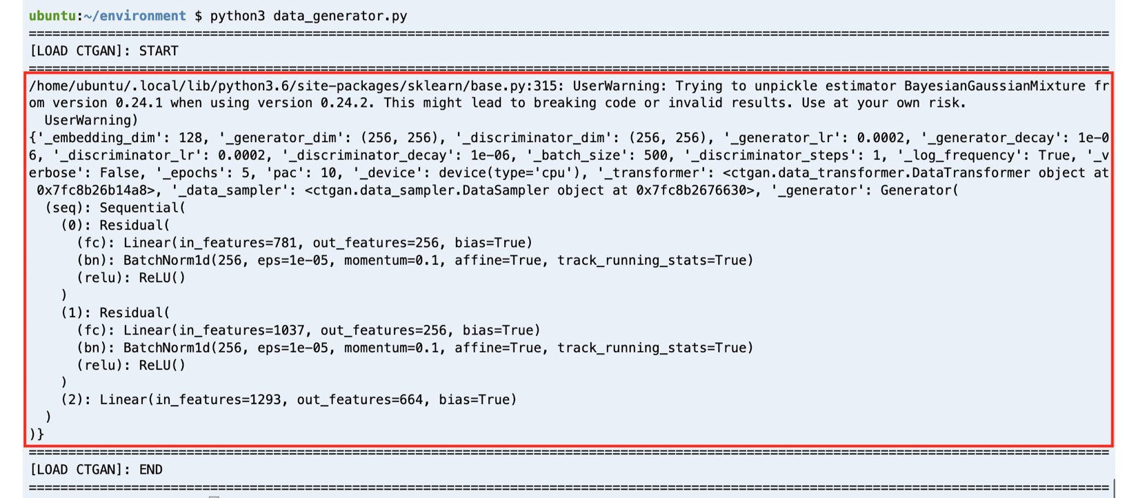 Figure 1.7 – GAN model successfully loaded by the script
