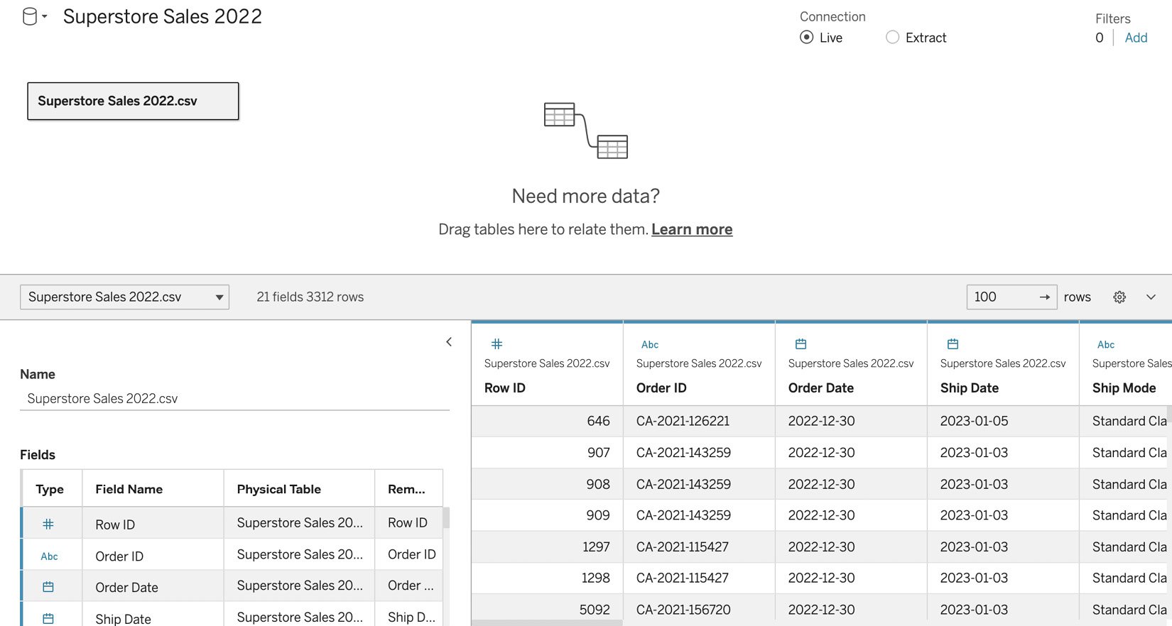 Figure 1.4 – The data pane in Tableau Desktop