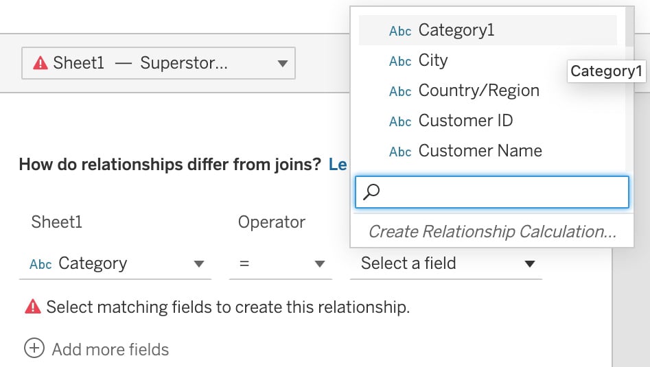 Figure 1.15 – Creating a relationship by linking fields