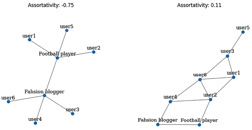 Figure 1.19: Disassortative (left) and assortative (right) graphs