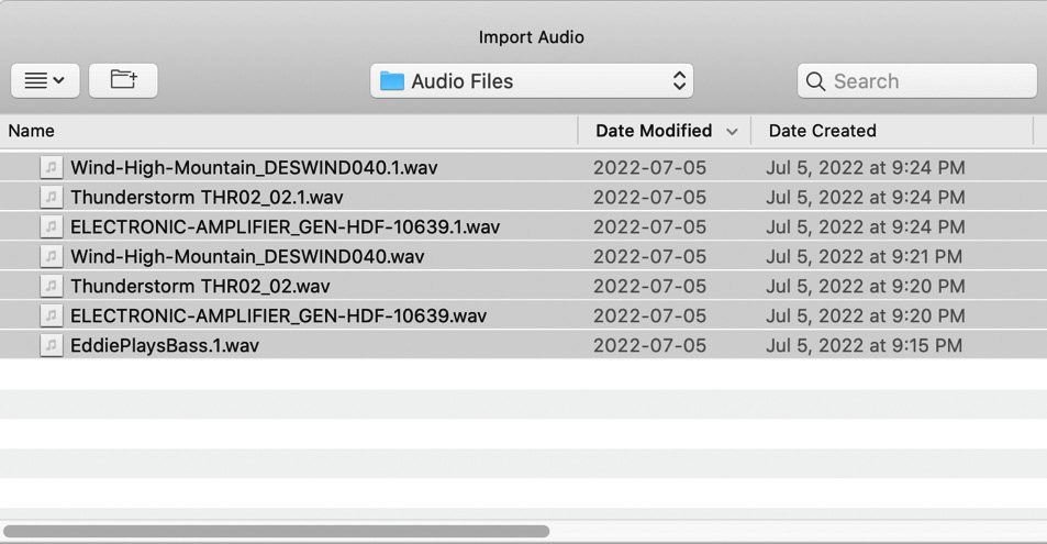 Figure 2.2: The Import Audio window’s File Navigator (top half)