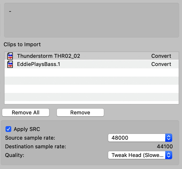 Figure 2.4: The Import Audio window’s import lift (bottom right)