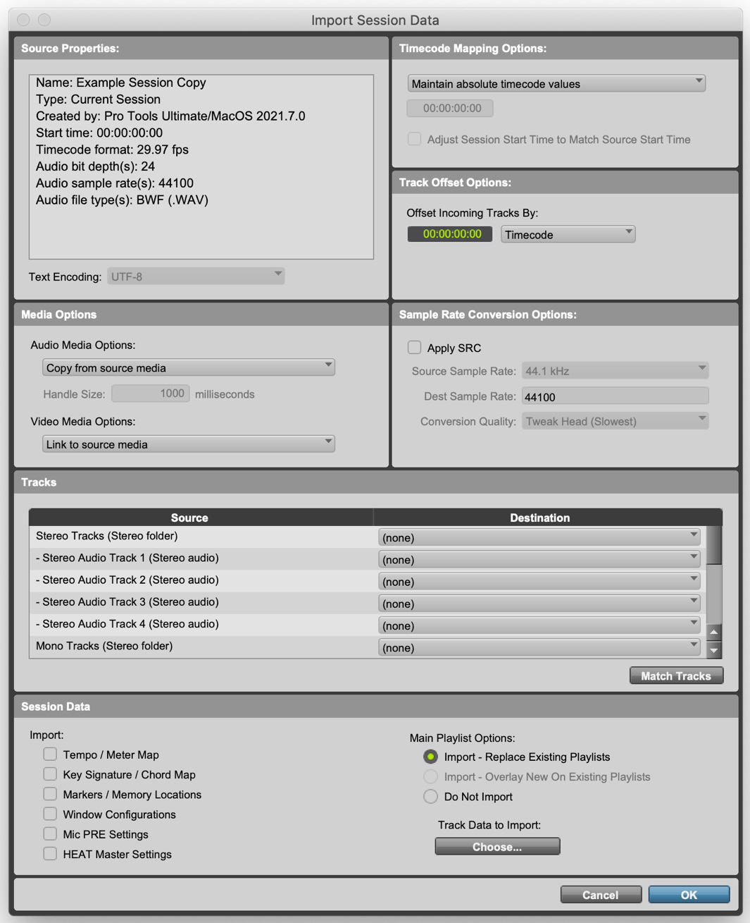 Figure 2.6a: The Import Session Data window