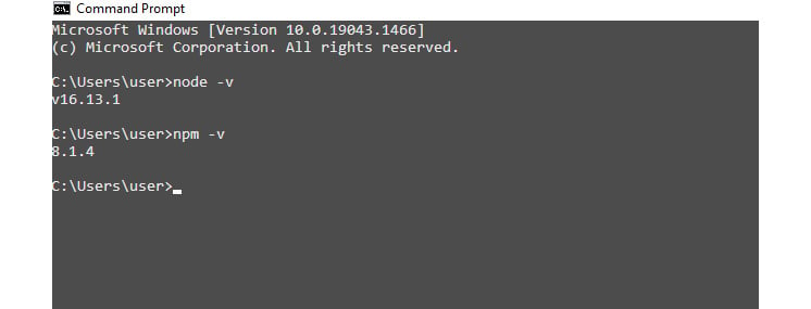 Figure 1.1 – A screenshot showing that Node.js and NPM are working