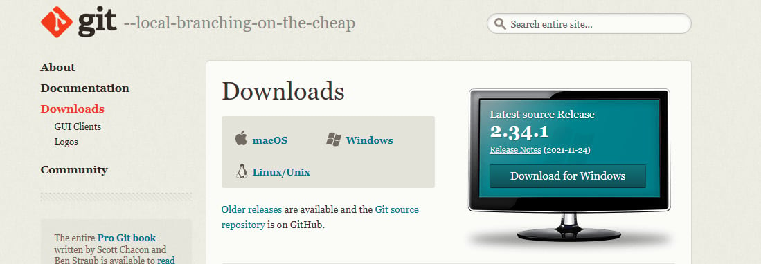 Figure 1.2 – A screenshot of the Git download page