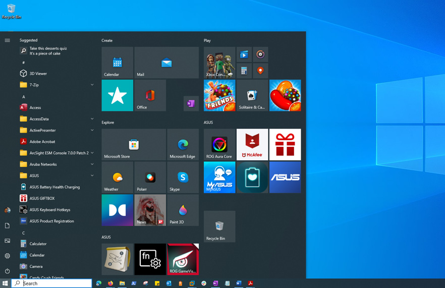 Figure 1.2 – Windows 10 interface and Start menu