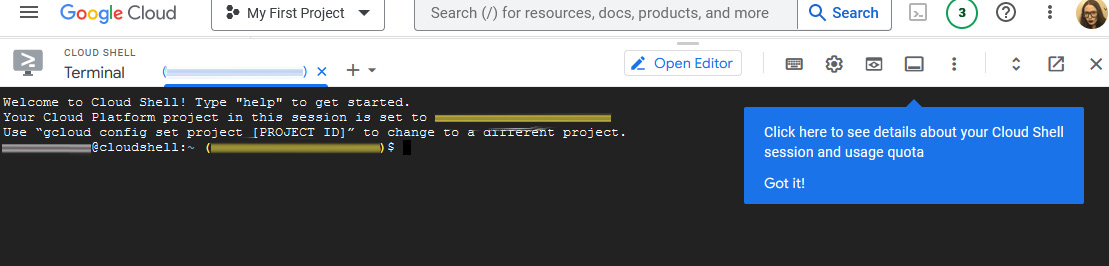 Figure 11.7 – Top menu bar in the GCP console