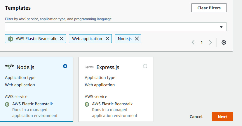 Figure 1.18 – Selecting Node.js web application template
