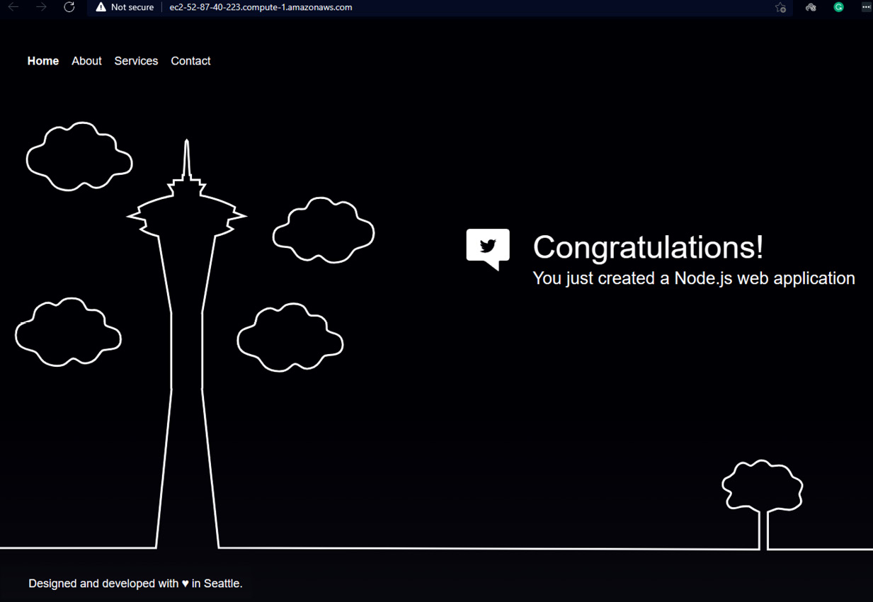 Figure 1.22 – Default Node.js web application page
