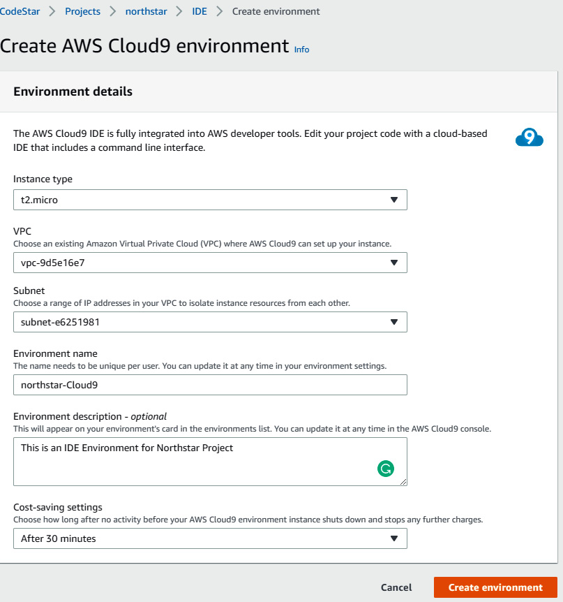 Figure 1.24 – Cloud9 environment configuration
