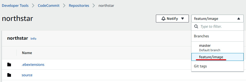 Figure 1.31 – CodeCommit console with the feature branch
