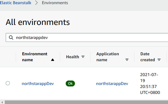 Figure 1.44 – Elastic Beanstalk console showing new development environment
