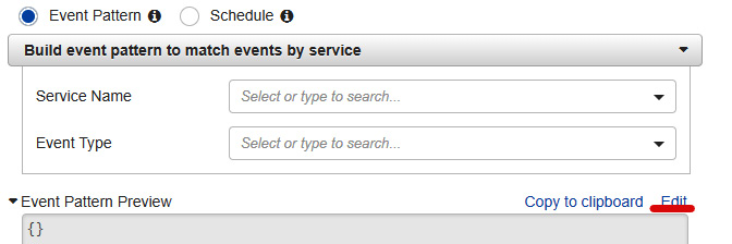 Figure 1.53 – CloudWatch rule creation with event pattern
