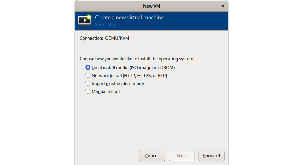 Figure 1.10 – Virtual manager – New Virtual Machine menu
