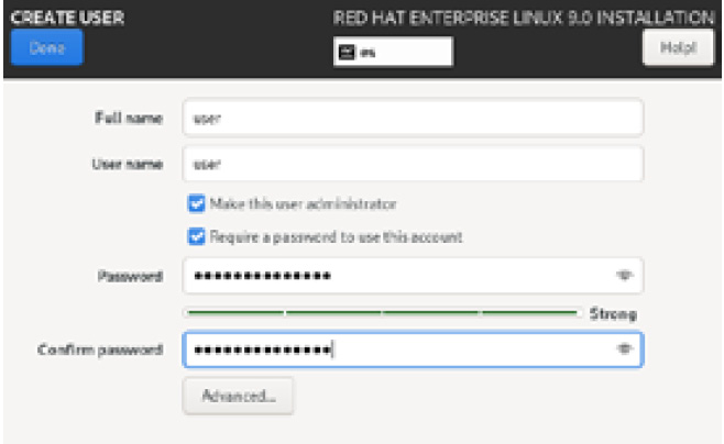 Figure 1.55 – RHEL 9 install – the User Creation configuration menu
