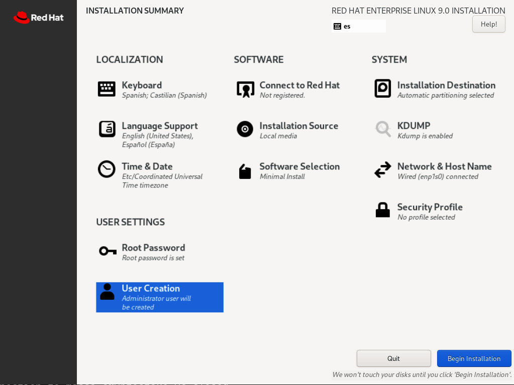 Figure 1.56 – RHEL 9 install – the main menu once completed
