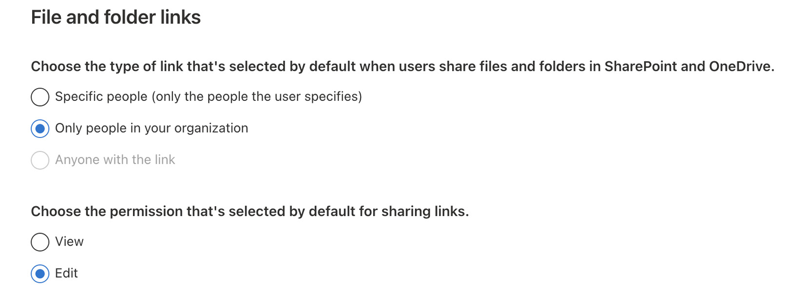 Figure 1.19 – Options in the sharing dialog for SharePoint and OneDrive
