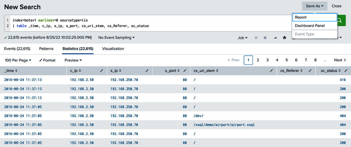 Figure 7.1 – Saving a search as a Dashboard Panel