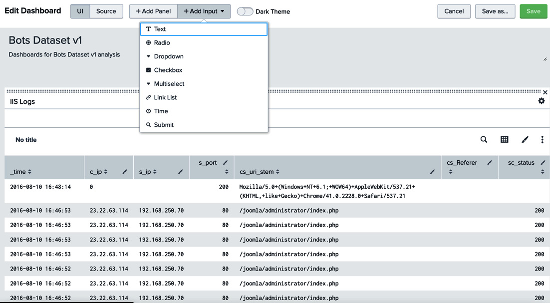 Figure 7.12 – Available input options