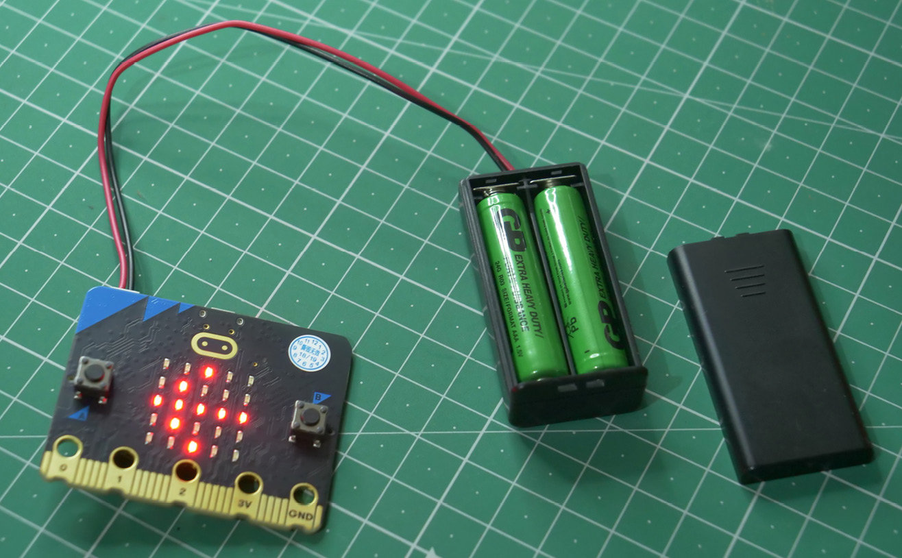 Figure 1.9 – A battery connector connected to the Micro:bit
