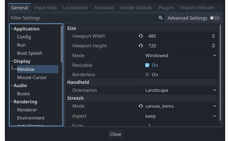 Figure 2.4: The Project Settings window