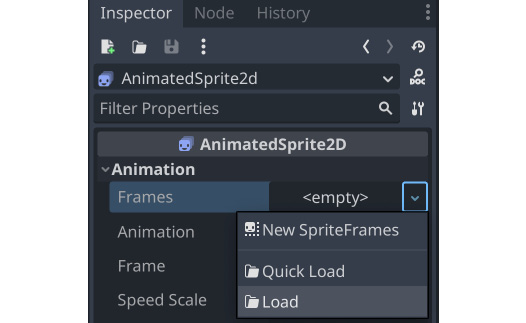 Figure 2.10: Adding a SpriteFrames resource