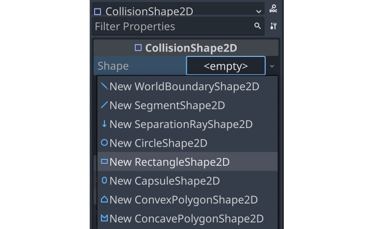 Figure 2.16: Adding a collision shape