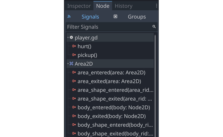 Figure 2.21: The node’s list of signals