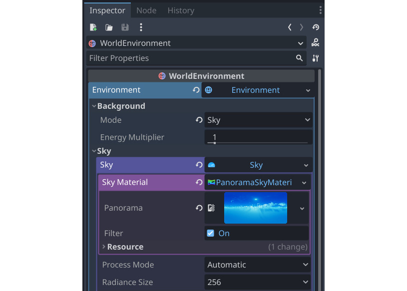 Figure 6.11: WorldEnvironment sky settings