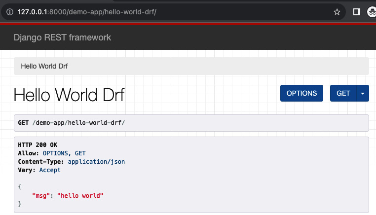 Figure 1.6: Using the DRF response in our hello-world-drf view