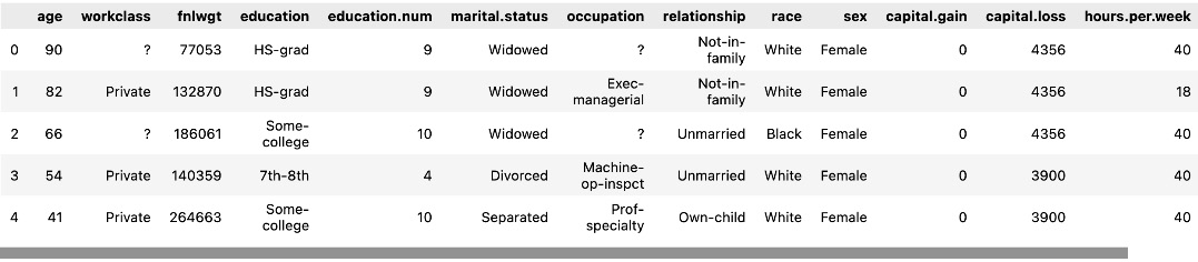 Figure 1.5 – The first five rows of data