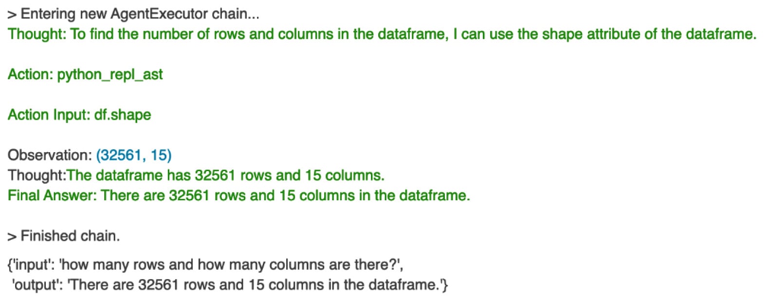 Figure 1.36 – Agent response for row and column count