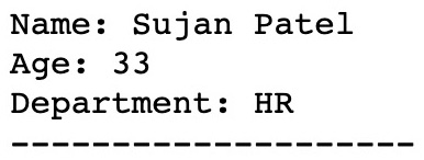 Figure 2.16 – Output when we only print the employee details of Sujan Patel
