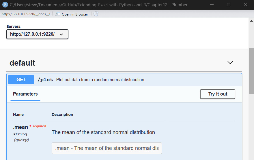 Figure 11.9 – Enter arguments for API