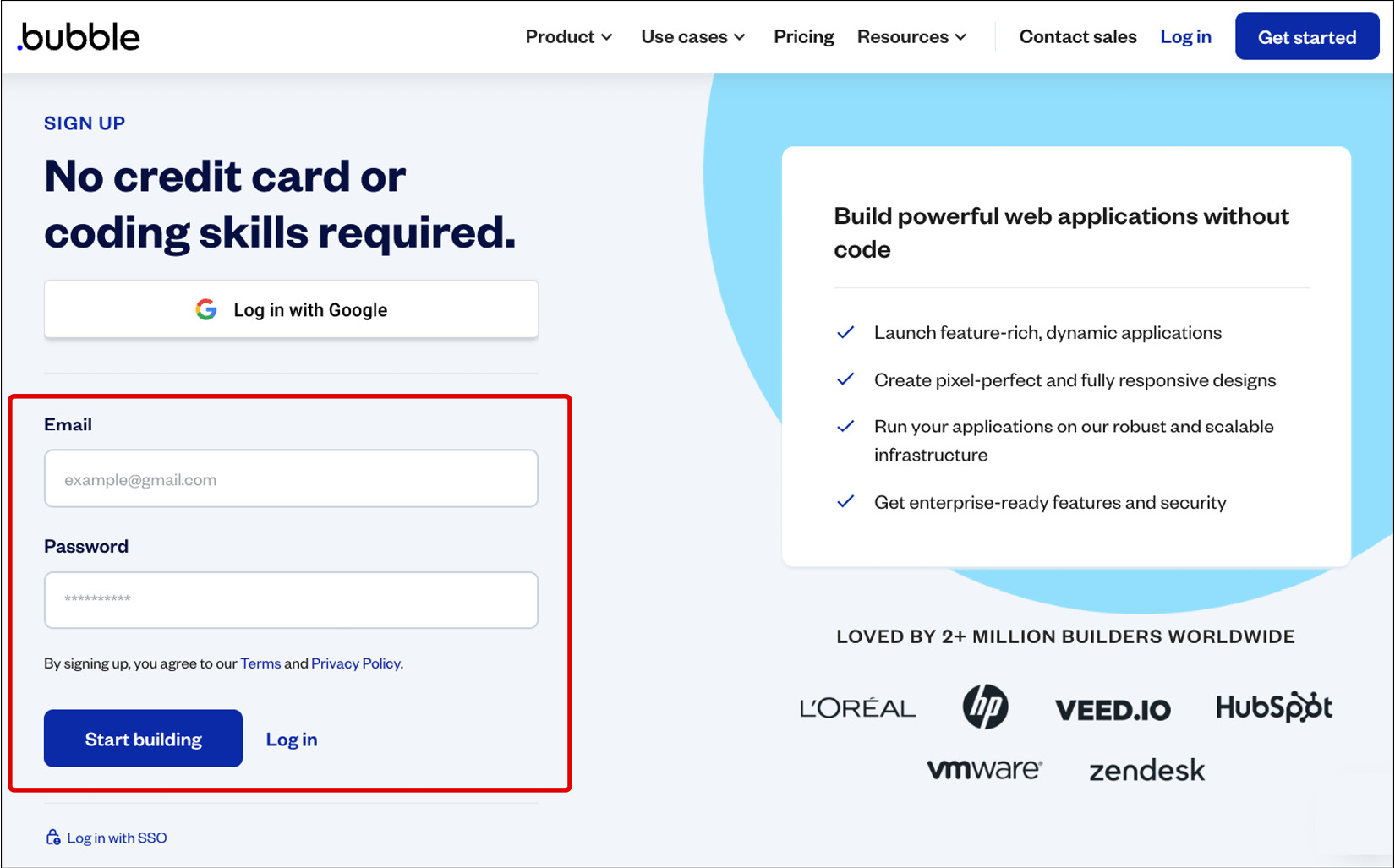 Figure 1.2: Bubble.io sign-up page