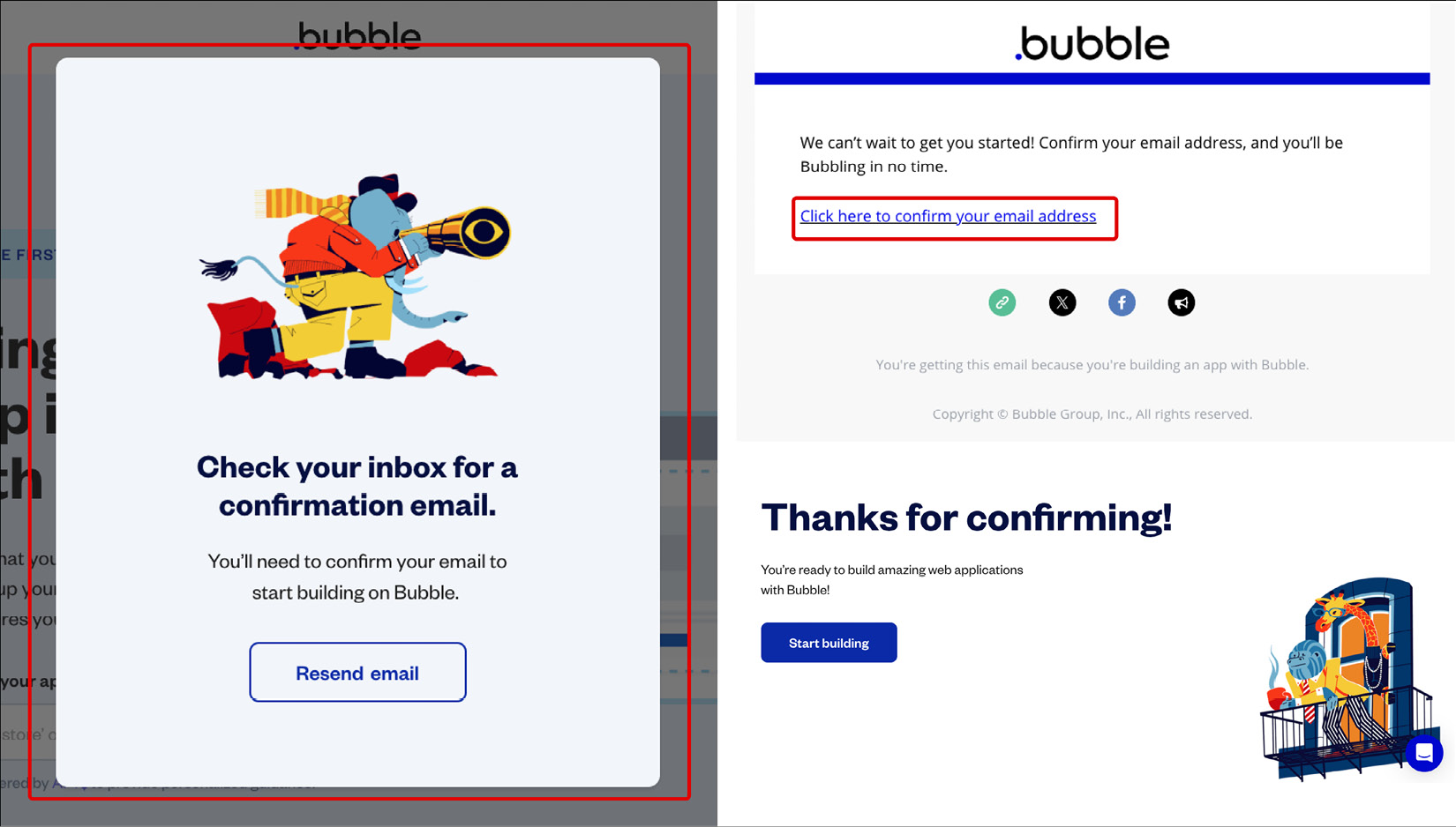 Figure 1.7: Bubble.io onboarding – email confirmation