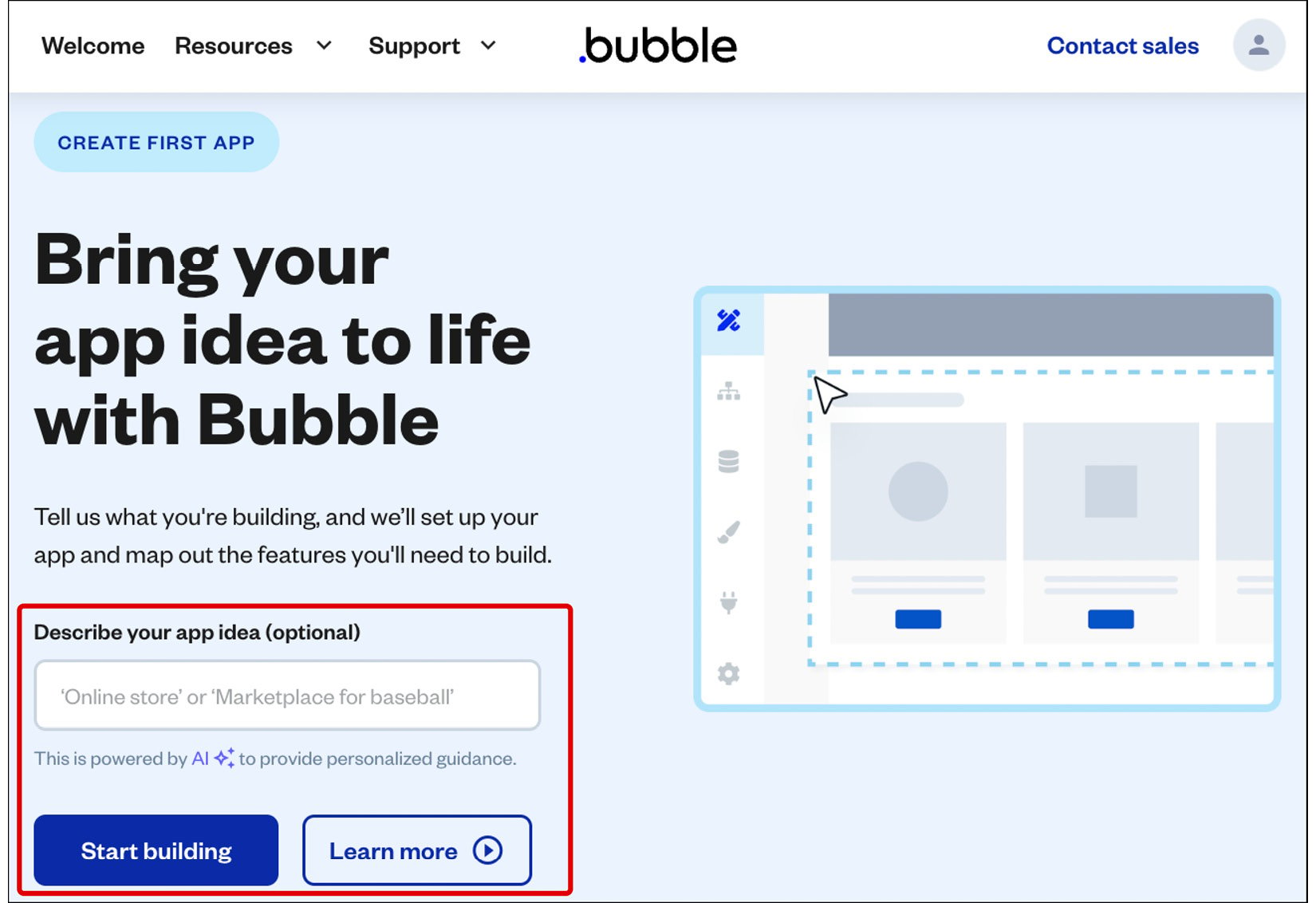 Figure 1.8: Bubble.io – Create the first project