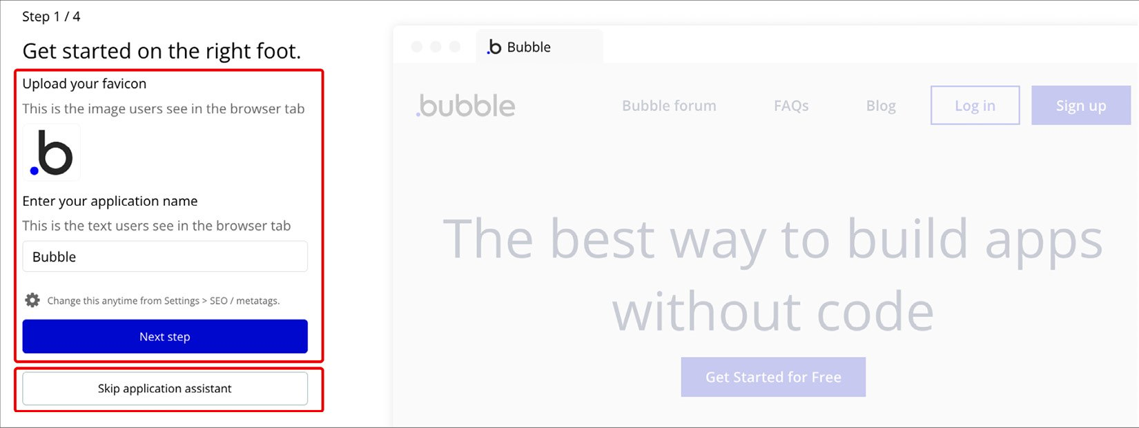 Figure ﻿1.9: Bubble.io – application assistant – step 1