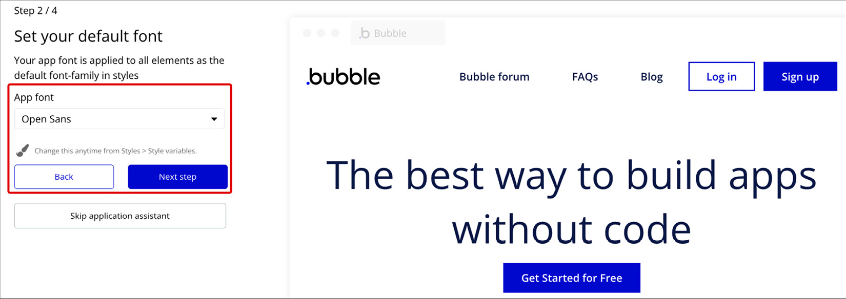 Figure ﻿1.10: Bubble.io – application assistant – step 2