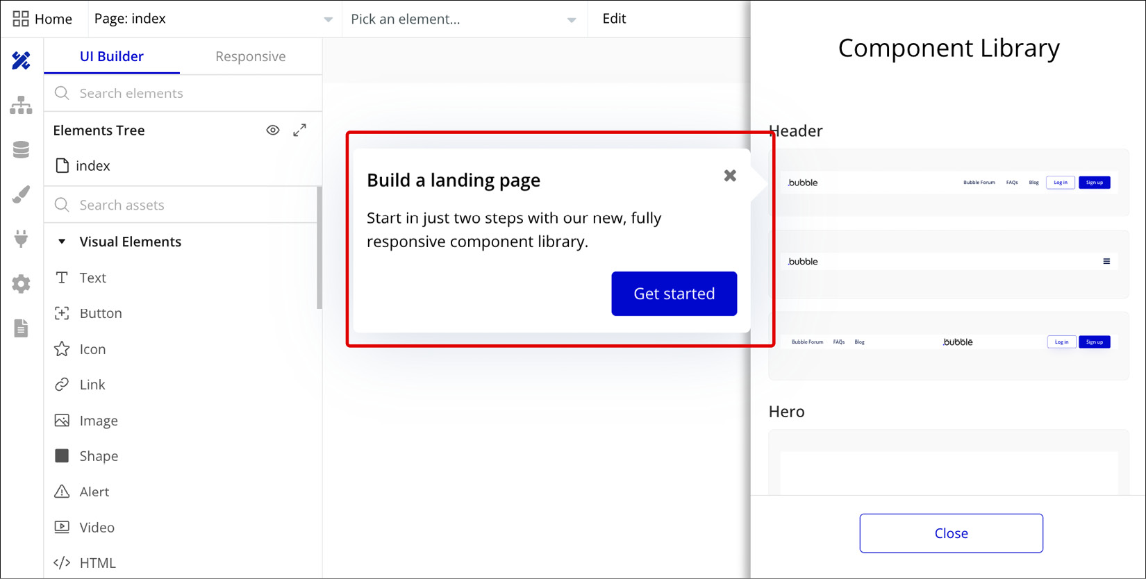 Figure ﻿1.13: Bubble.io – the Bubble editor with a guided tour