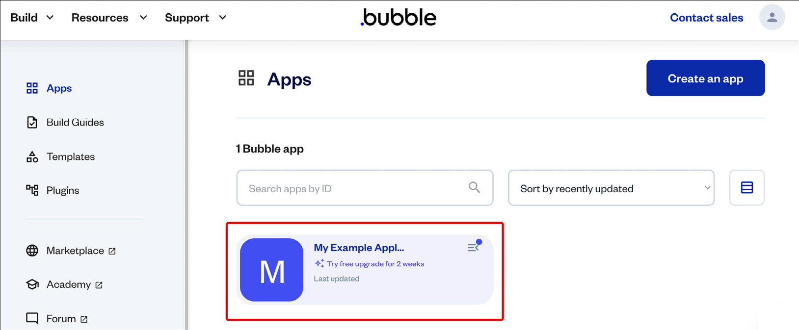 Figure ﻿1.14: Bubble.io – your account and projects