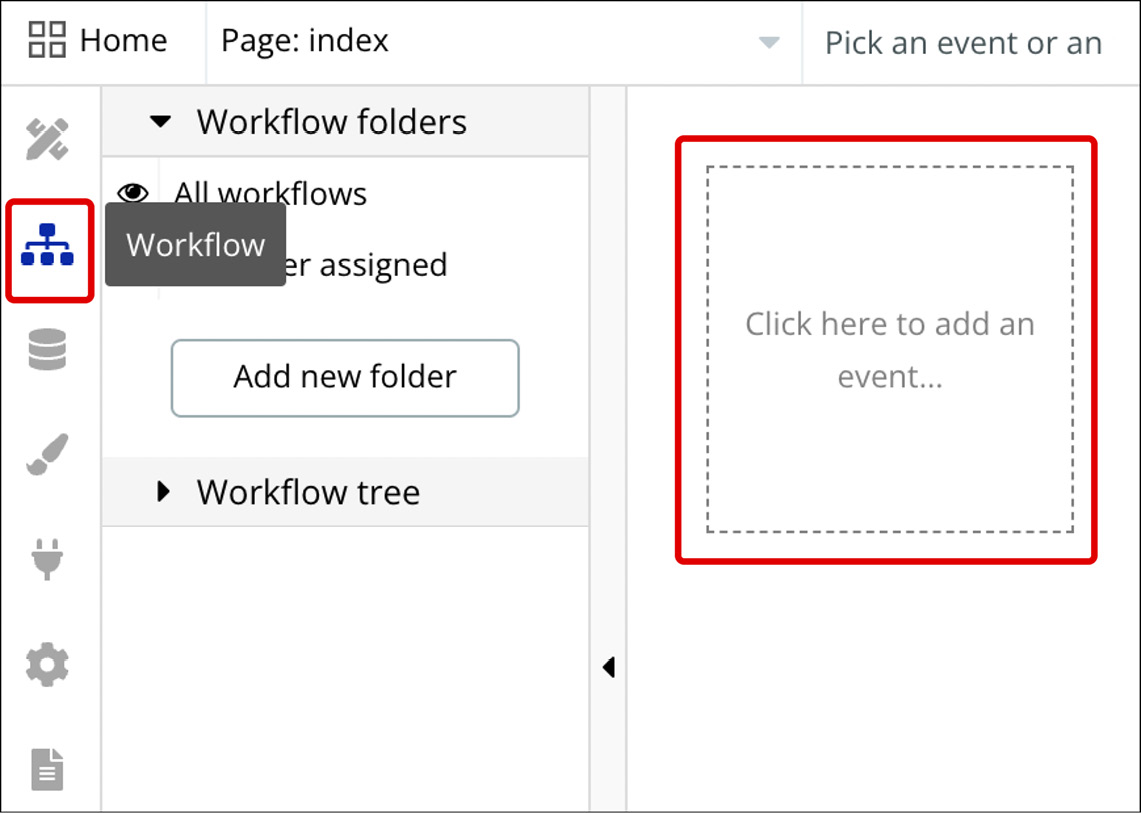 Figure ﻿1.22: Bubble.io – Workflow tab