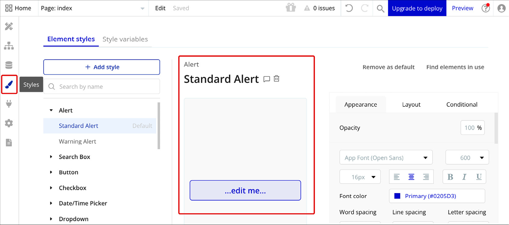 Figure ﻿1.24: Bubble.io – Styles tab