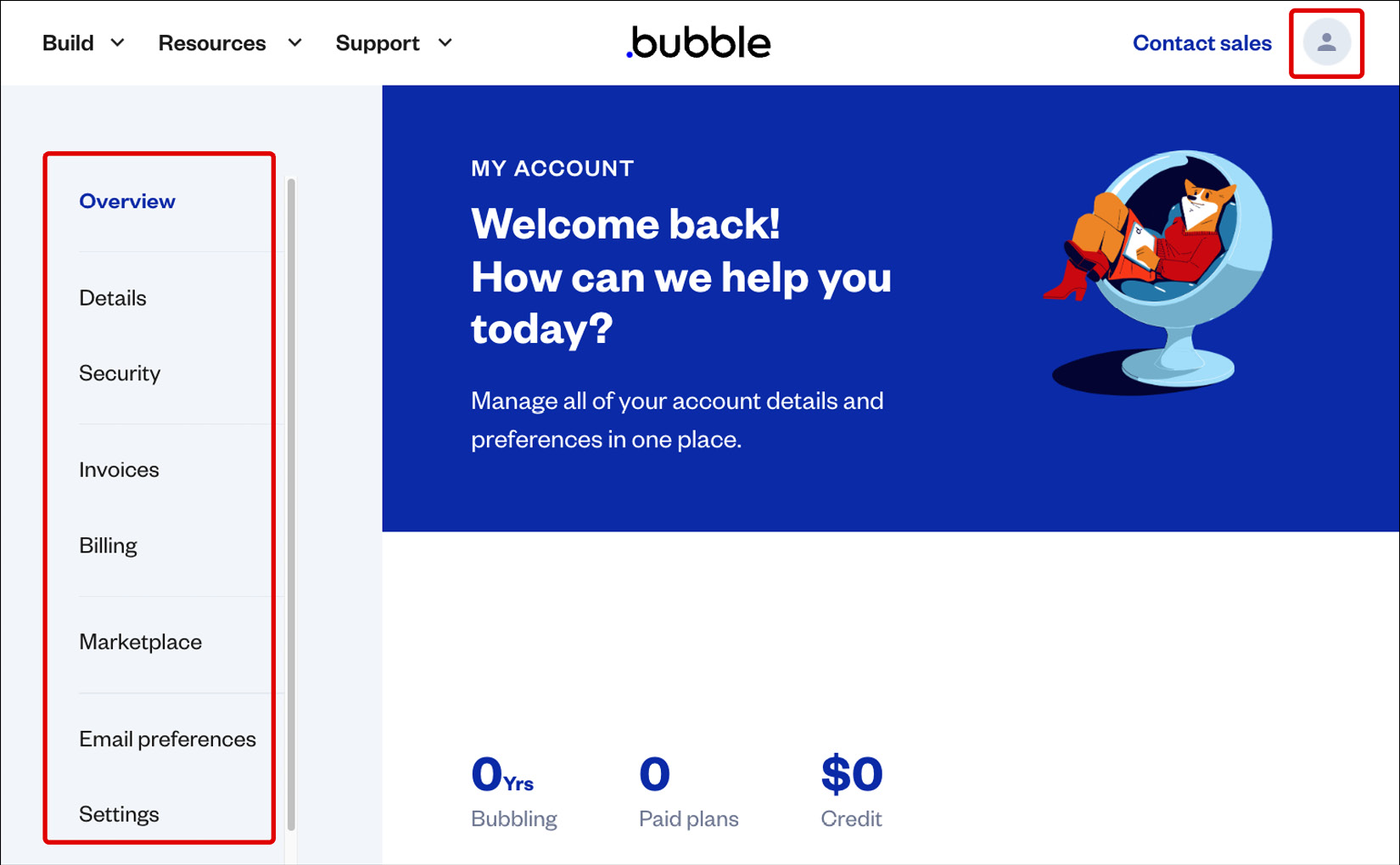 Figure ﻿1.30: Bubble.io – account overview