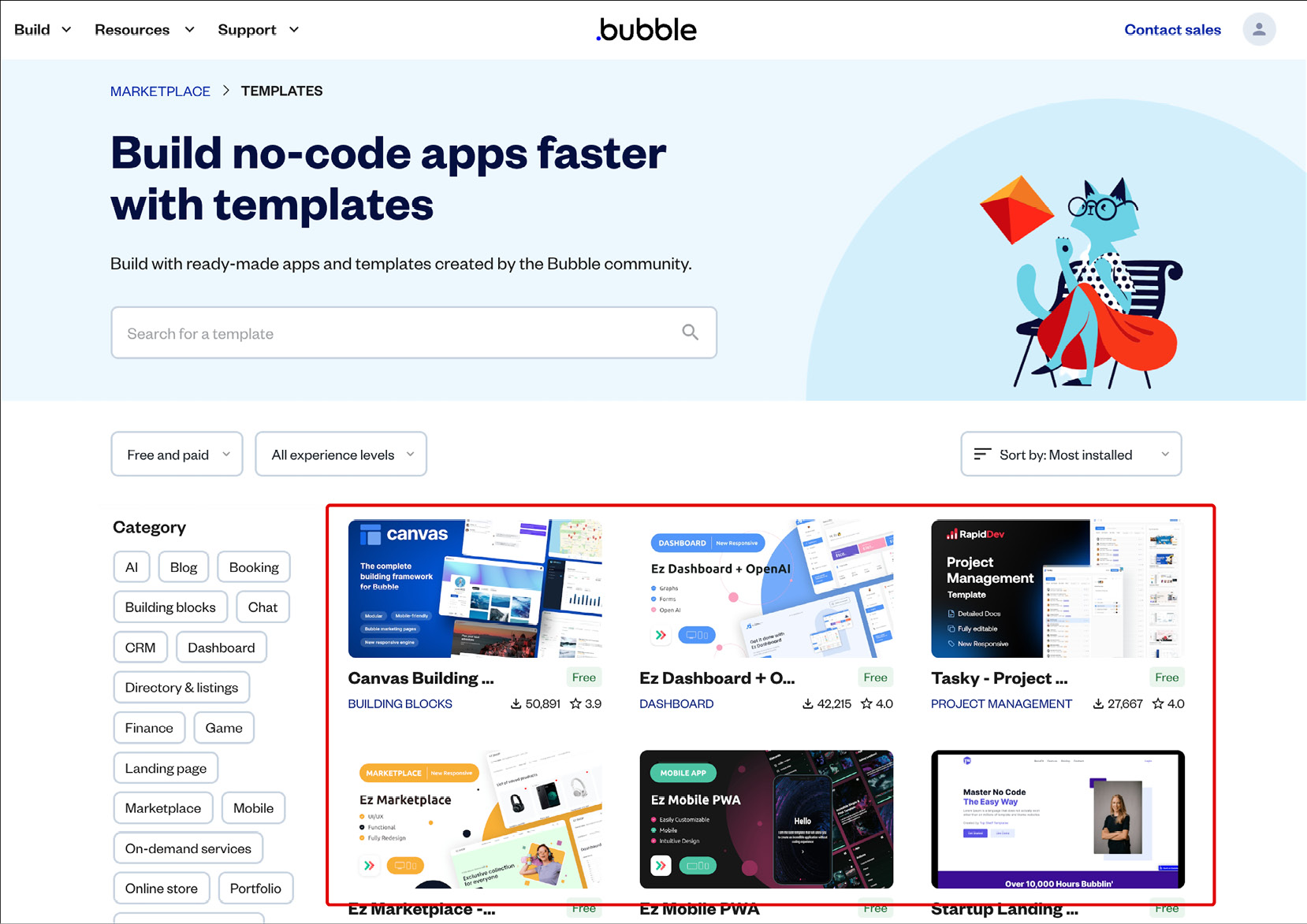 Figure ﻿1.32: Bubble.io – Templates marketplace