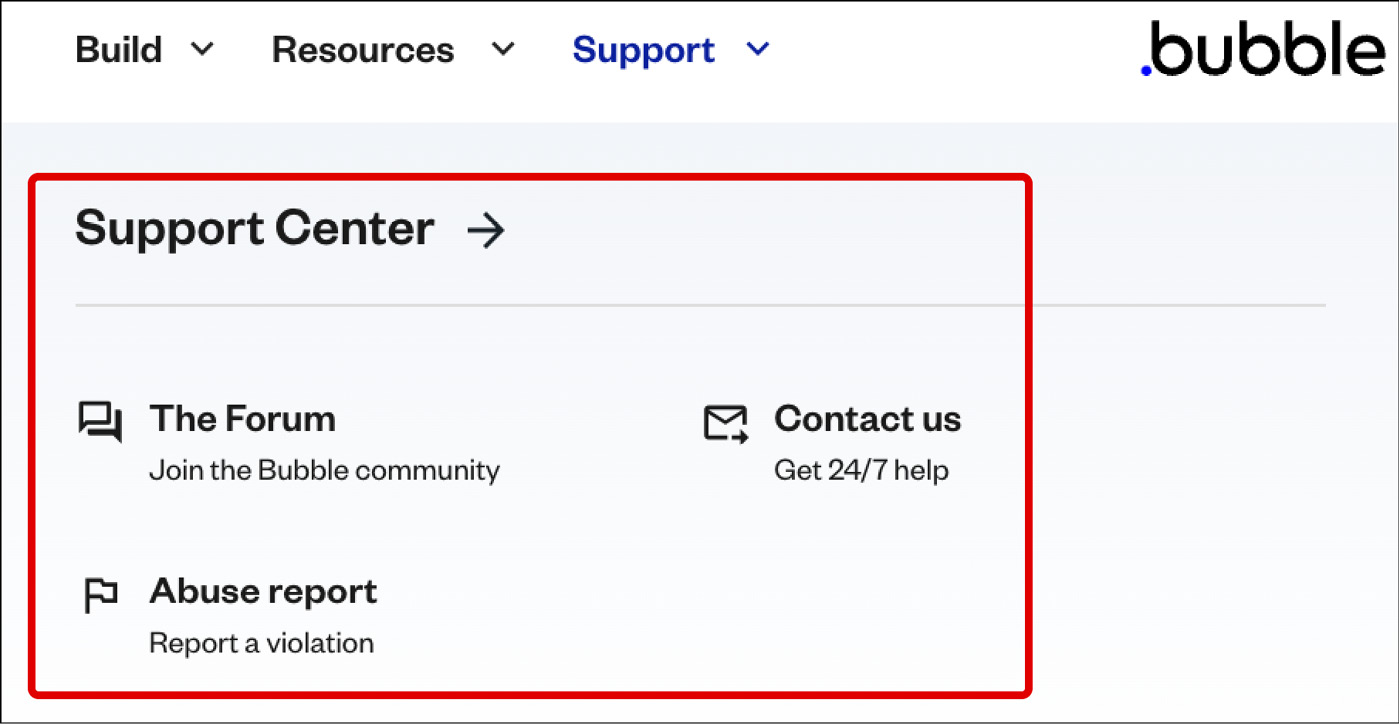 Figure ﻿1.35: Bubble.io – Support Center