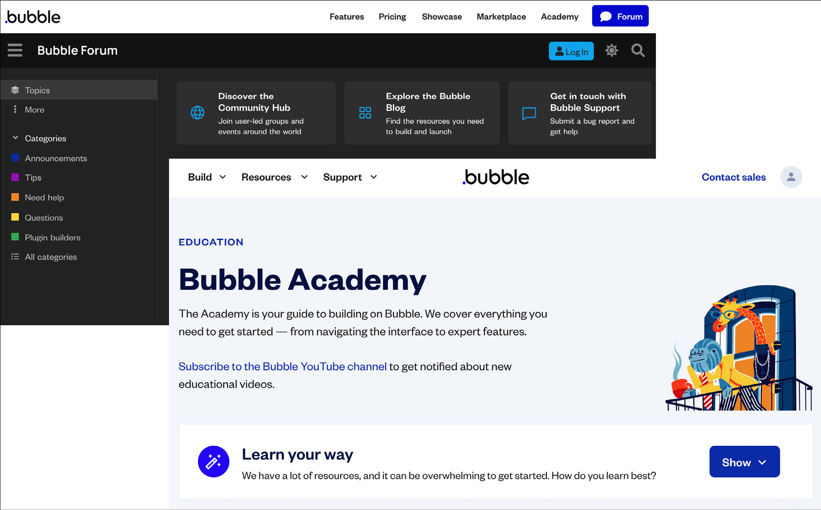 Figure ﻿1.36: Bubble.io – Forum and Academy