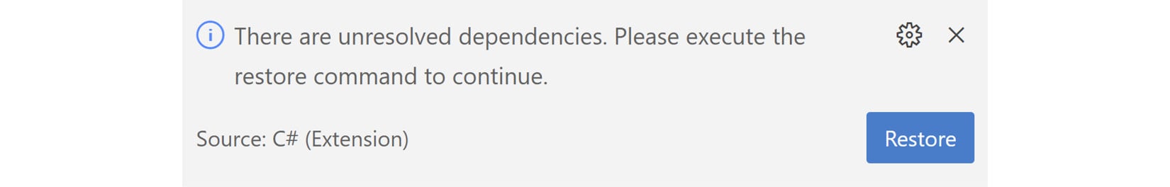 Figure 2.3 – VS Code prompts to restore dependencies