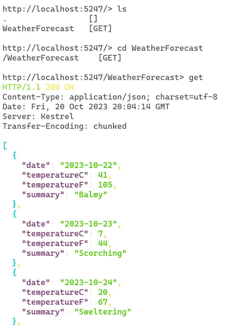 Figure 2.9 – Output of HttpRepl