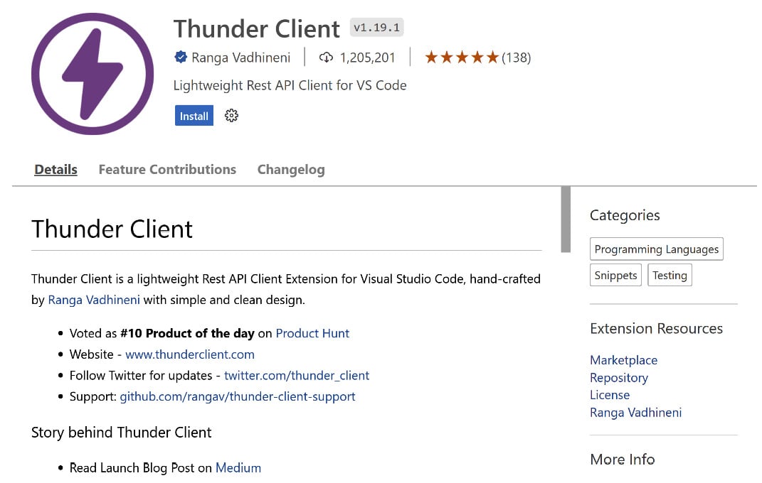 Figure 2.10 – The Thunder Client extension for VS Code